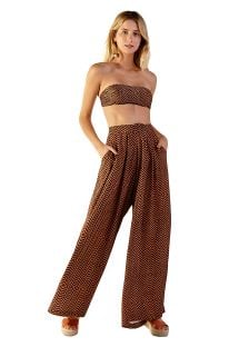 Szerokie spodnie plażowe z brązowym wzorem - CATRINE GUINE