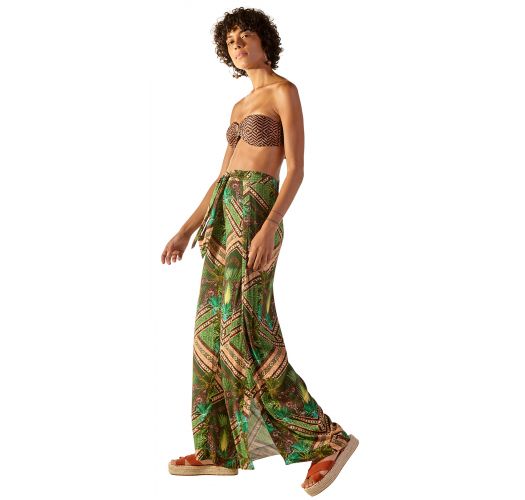 Spodnie plażowe z zielonym etnicznym nadrukiem - OCA JAVA