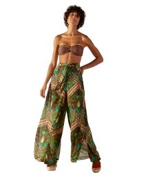 Pantalon de plage ample imprimé ethnique vert - OCA JAVA