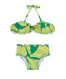Bandeau bikini with green print for girls - BANANA YELLOW KIDS