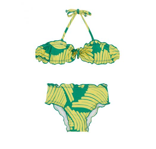 Bandeau bikini with green print for girls - BANANA YELLOW KIDS