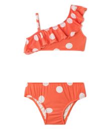 Bikini set for a girl - orange in white polska dots - OMBRO SO POP