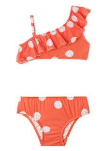 Maillot deux-pièces fille orange à pois et volants - OMBRO SÓ POP