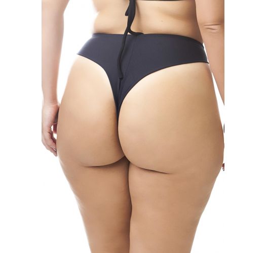 Plus size black string fixed bikini bottom - CALCINHA FIO DENTAL PRETO