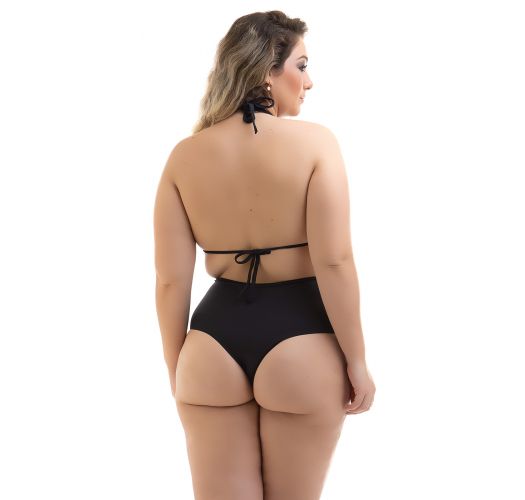 Schwarze hochtaillierte Plus Size String-Bikinihose - CALCINHA FIO HOT PANTS PRETO