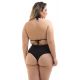 Schwarze hochtaillierte Plus Size String-Bikinihose - CALCINHA FIO HOT PANTS PRETO