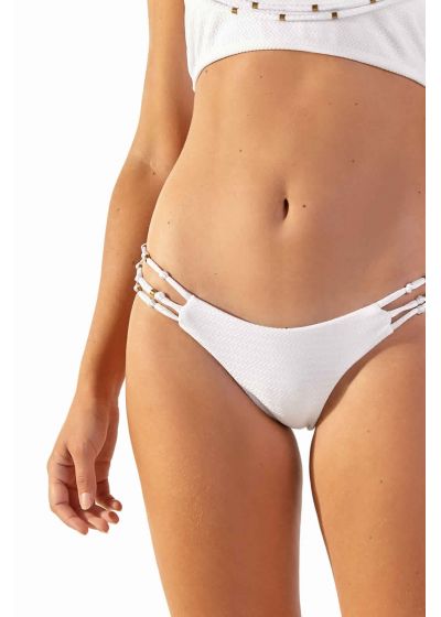 Textured white Brazilian bikini bottom with straps - BOTTOM RAY OFF WHITE