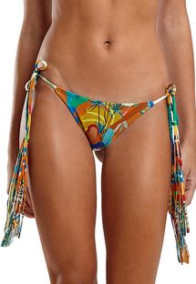 Colorful print Brazilian bikini bottom with long fringes - BOTTOM TRIANGULO CARTAGENA