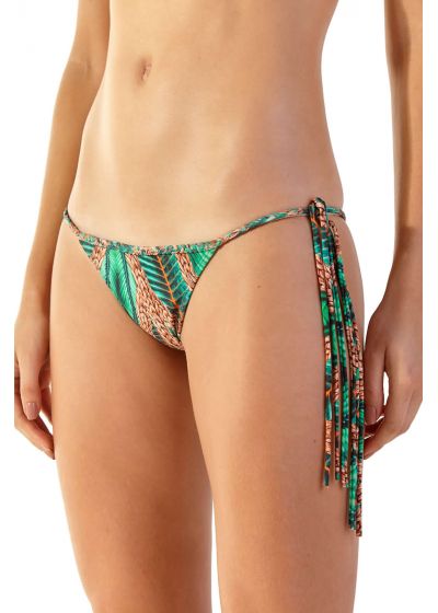 Green tropical Brazilian bikini bottom with long fringes - BOTTOM WAVE TAI