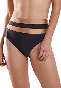 Black & copper two-tone high waist bikini bottom - BOTTOM JOY RECORTE LISO PRETO MARROM