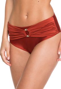 Rusty color draped high-waist bikini bottom with ring - BOTTOM BEACH SAHARA