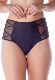 Black bi-material high waist bikini bottom - BOTTOM HOT CROPPED PRETO