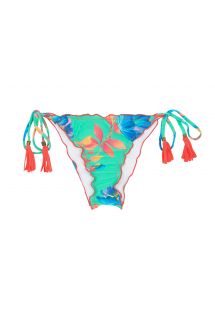 Kwiatowo-turkusowe figi do bikini typu scrunch - BOTTOM ACQUA FLORA FRUFRU