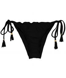 Black scrunch bikini bottom with tassels and wavy edges - BOTTOM AMBRA PRETO EVA