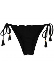 Dalgalı kenarlı püsküllü siyah kırışık bikini altı - BOTTOM AMBRA PRETO EVA