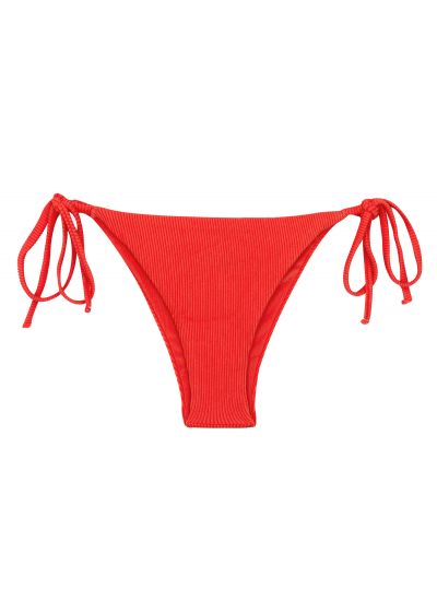 Red ribbed side-tie Brazilian bikini bottom - BOTTOM COTELE-TOMATE IBIZA