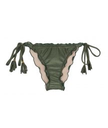 Dark green iridescent scrunch bikini bottom with wavy edges - BOTTOM CROCO FRUFRU