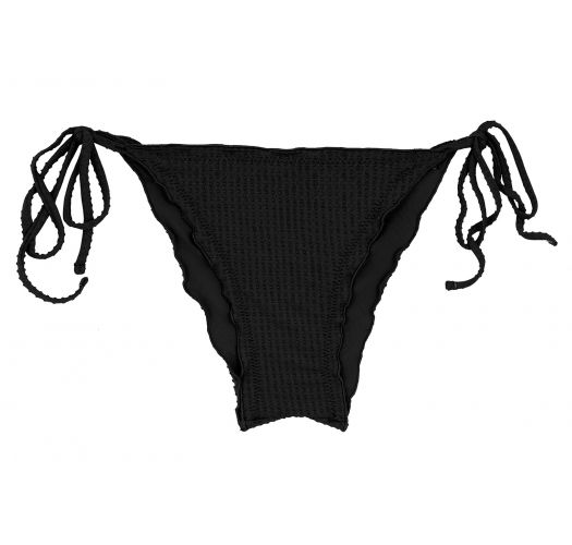 Braga de bikini negra texturizada, con bordes ondulados y parte trasera fruncida - BOTTOM DOTS-BLACK FRUFRU