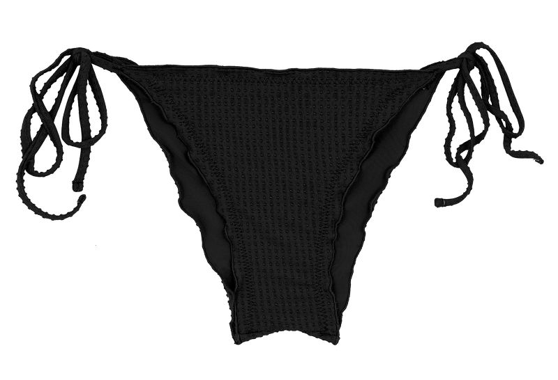 Black textured scrunch bikini bottom with wavy edges - BOTTOM DOTS-BLACK FRUFRU