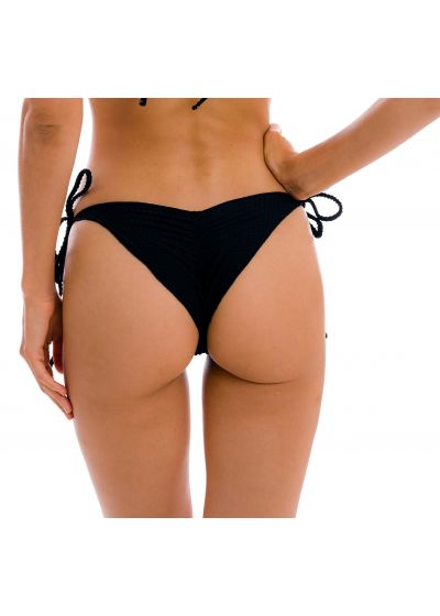 Black textured scrunch bikini bottom with wavy edges - BOTTOM DOTS-BLACK FRUFRU