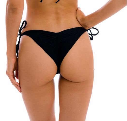 Braga de bikini negra texturizada, con bordes ondulados y parte trasera fruncida - BOTTOM DOTS-BLACK FRUFRU