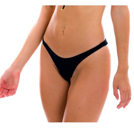 Wytłaczane, teksturowane czarne wysoko wycięte figi do bikini - BOTTOM DOTS-BLACK HIGH-LEG