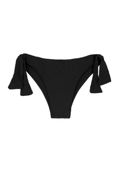 Black textured side-tie Brazilian bikini bottom - BOTTOM DOTS-BLACK ITALY