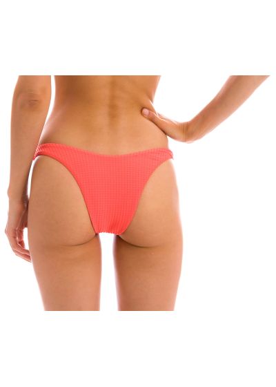 Embossed textured coral pink high leg bikini bottom - BOTTOM DOTS-TABATA HIGH-LEG