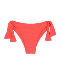 Textured coral side-tie Brazilian bikini bottom - BOTTOM DOTS-TABATA ITALY