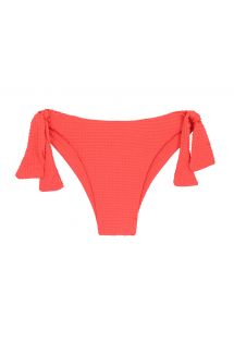 Textured coral side-tie Brazilian bikini bottom - BOTTOM DOTS-TABATA ITALY