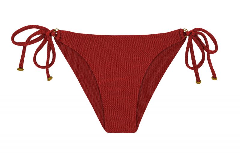 Плавки в бразильском стиле карминно-красного цвета с текстурной отделкой и декоративными элементами - BOTTOM DUNA TRI DIVINO