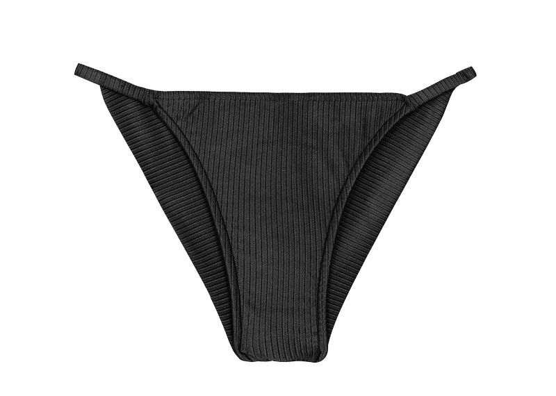 Textured black cheeky Brazilian bikini bottom with thin sides - BOTTOM EDEN-PRETO CHEEKY-FIXA