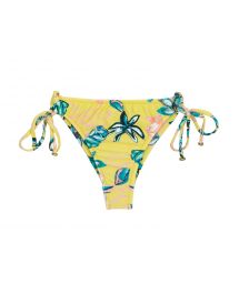 Yellow floral side-tie scrunch thong bikini bottom - BOTTOM FLORESCER BABADO MICRO