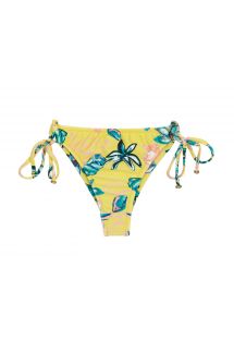 Yellow floral side-tie scrunch thong bikini bottom - BOTTOM FLORESCER BABADO MICRO