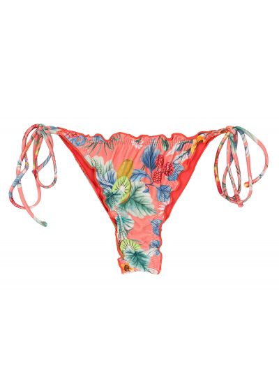 Coral pink printed scrunch thong bikini bottom with wavy edges - BOTTOM FRUTTI FRUFRU-FIO