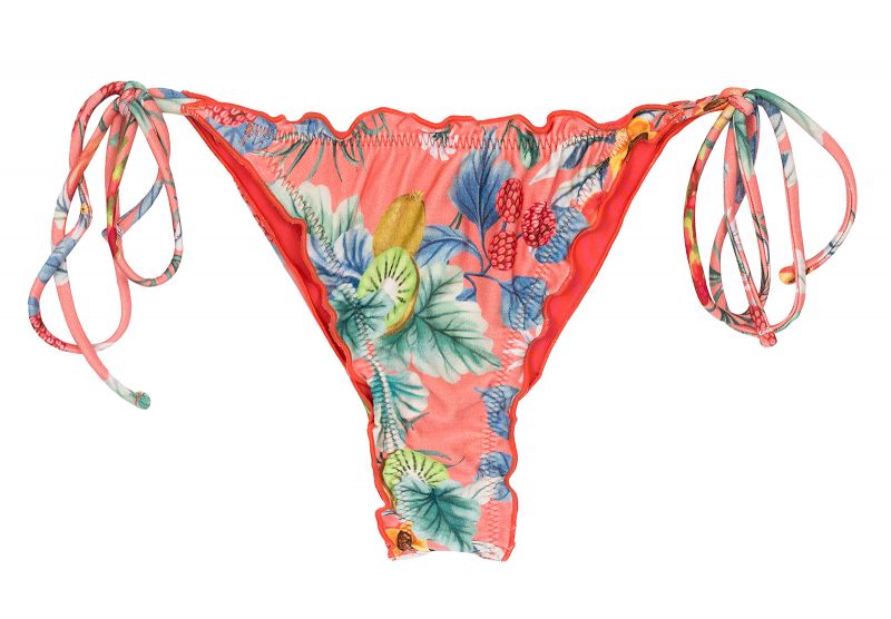 Coral pink printed scrunch thong bikini bottom with wavy edges - BOTTOM FRUTTI FRUFRU-FIO
