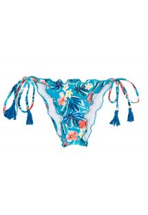 Blauw bikinibroekje van kreukelstof met touwtjes en bloemenprint - BOTTOM ISLA FRUFRU