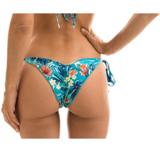 Floral blue side-tie scrunch bikini bottoms - BOTTOM ISLA FRUFRU