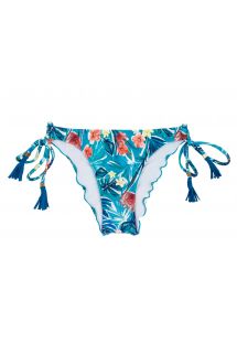 Blue floral Brazilian bikini bottom with pompoms - BOTTOM ISLA TRI FIXO