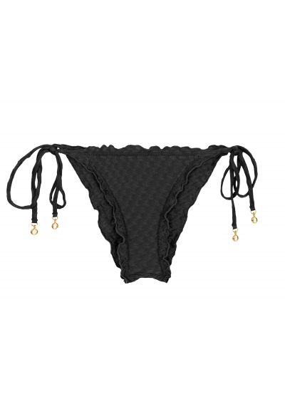 Black textured side-tie scrunch bikini bottom - BOTTOM KIWANDA PRETO FRUFRU