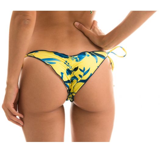 Accessorized plant yellow side-tie scrunch bikini bottom - BOTTOM LEMON FLOWER FRUFRU