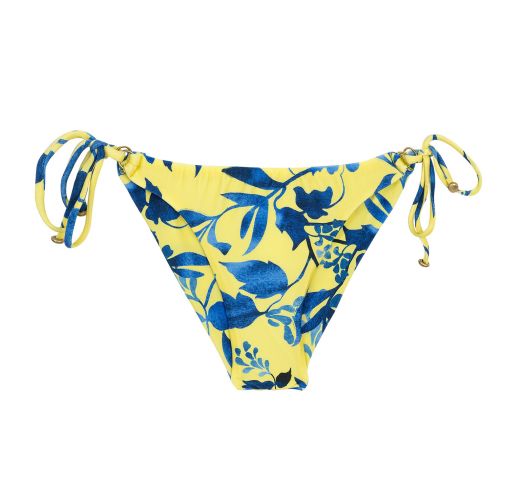 Ozdobne żółte wiązane figi do bikini w roślinny wzór - BOTTOM LEMON FLOWER INVISIBLE