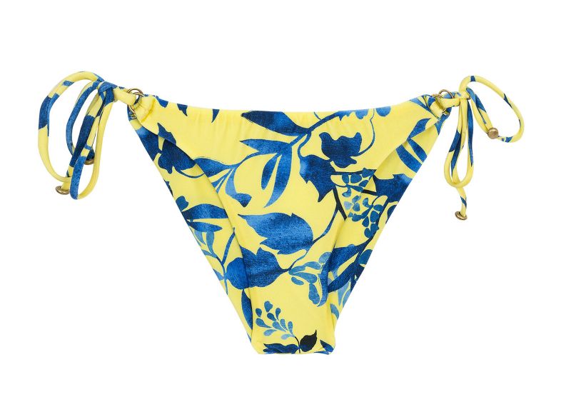Accessorized plant yellow side-tie Brazilian bikini bottom - BOTTOM LEMON FLOWER INVISIBLE