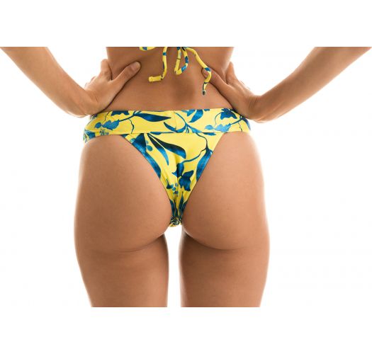 Yellow large waist band bikini bottom with plant print - BOTTOM LEMON FLOWER TRI COS
