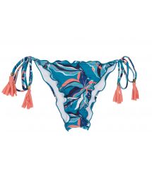 Floral blue scrunch bikini bottom with tassels - BOTTOM LILLY FRUFRU