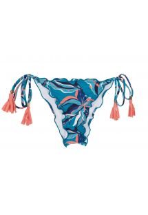 Slip bikini floreale blu scrunch con nappine - BOTTOM LILLY FRUFRU