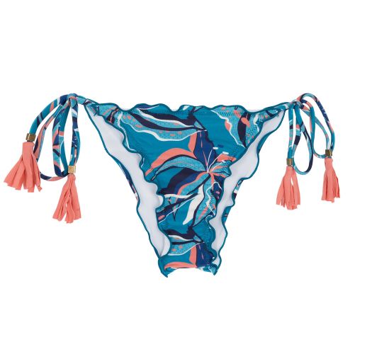 ビキニボトム タッセルが付いた青い花柄入りのスクランチビキニ - Bottom Lilly Frufru - ブランド Rio de Sol