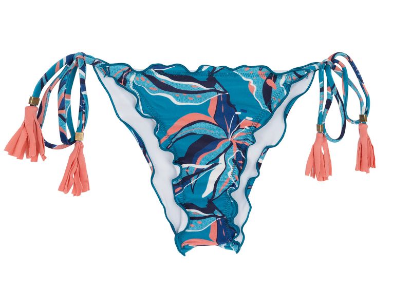 Floral blue scrunch bikini bottom with tassels - BOTTOM LILLY FRUFRU