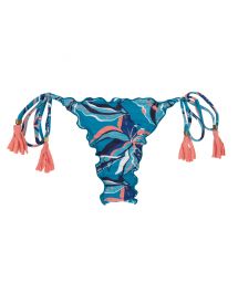 Pink and blue print side-tie scrunch thong bikini bottom - BOTTOM LILLY FRUFRU MICRO