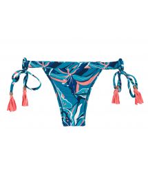 Blue and pink printed side-tie bikini bottom with pompoms - BOTTOM LILLY TRI FIXO
